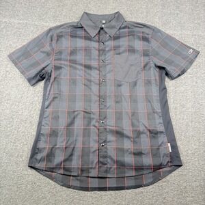 Club Ride Cycling Shirt Mens Medium Plaid Snap Button Bike Cycle Stretch Vented